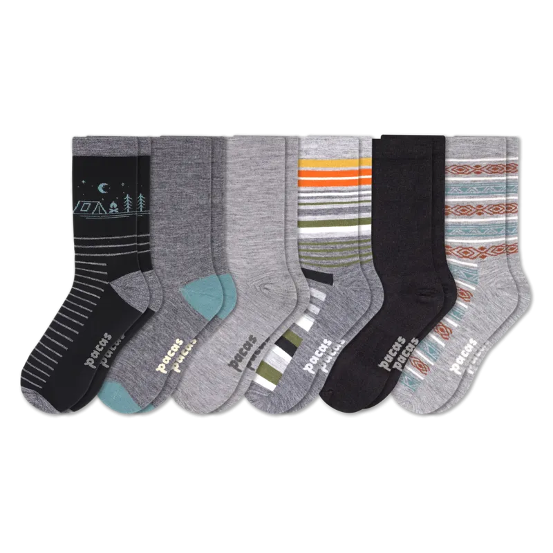 6 Pack - Men's Light-Weight Crew Pacas Socks