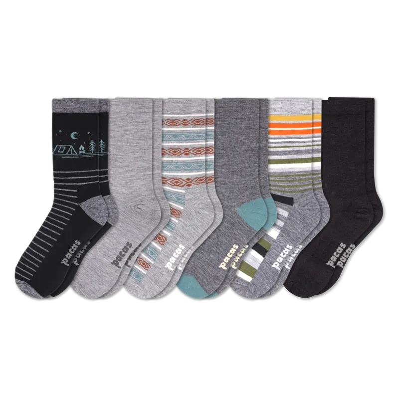 6 Pack - Men's Light-Weight Crew Pacas Socks