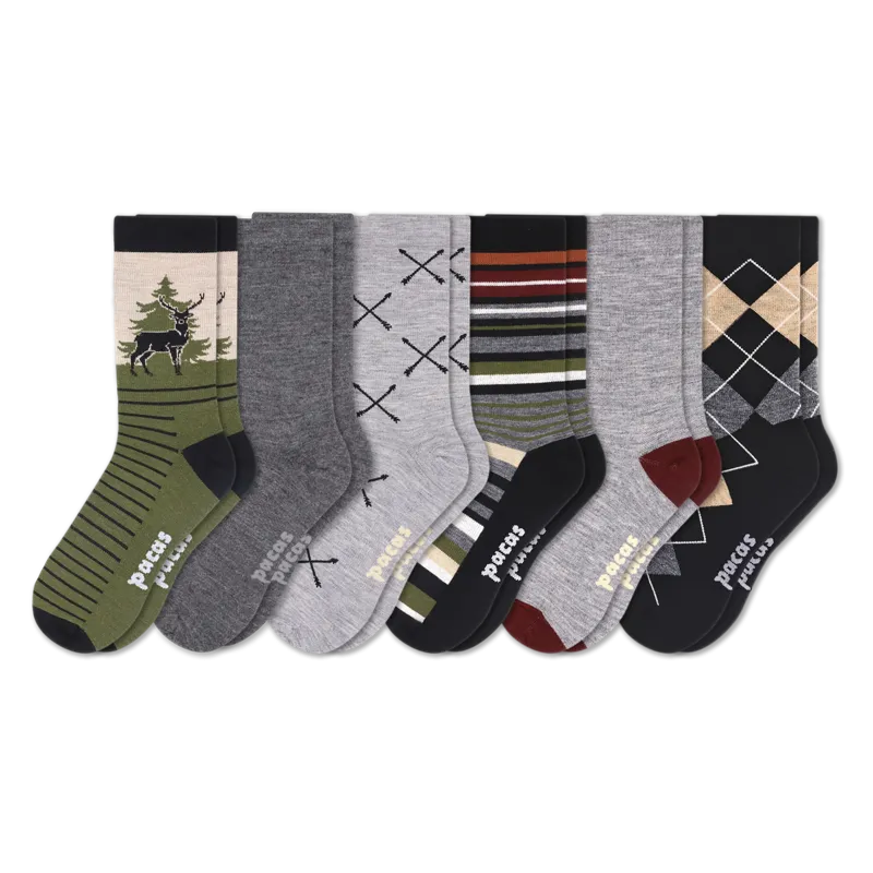 6 Pack - Men's Light-Weight Crew Pacas Socks