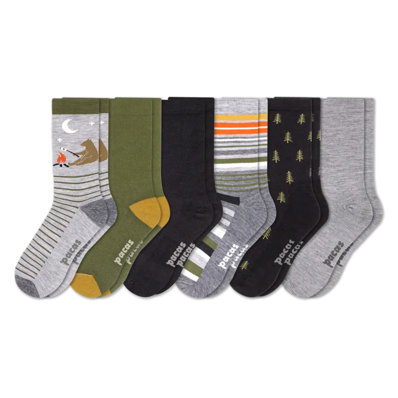 6 Pack - Men's Light-Weight Crew Pacas Socks
