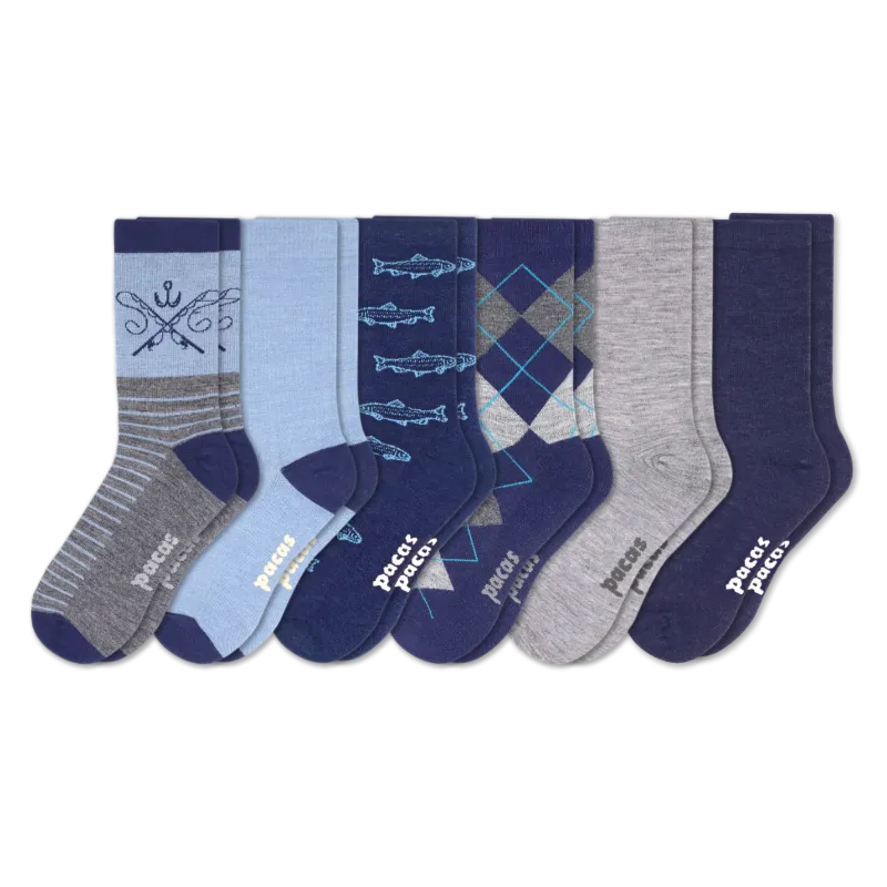 6 Pack - Men's Light-Weight Crew Pacas Socks