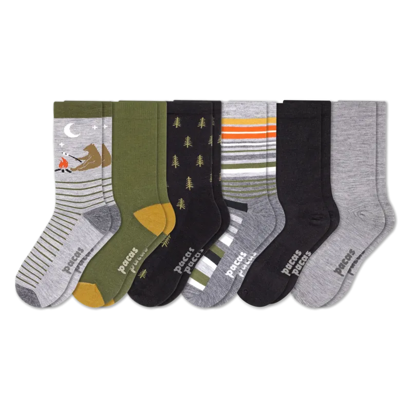 6 Pack - Men's Light-Weight Crew Pacas Socks