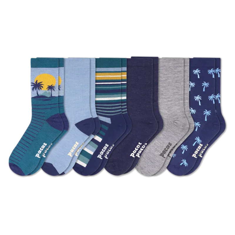6 Pack - Men's Light-Weight Crew Pacas Socks