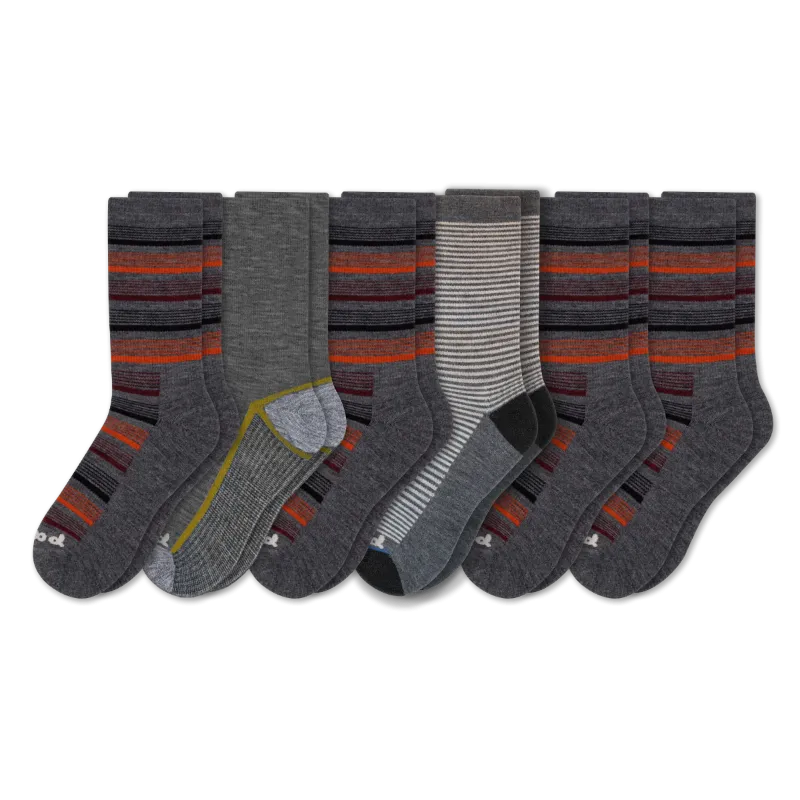 6 Pack - Men's Light-Weight Crew Pacas Socks