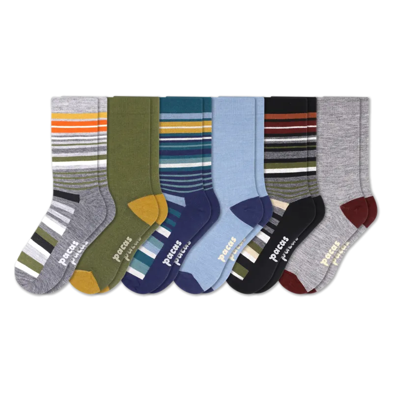 6 Pack - Men's Light-Weight Crew Pacas Socks