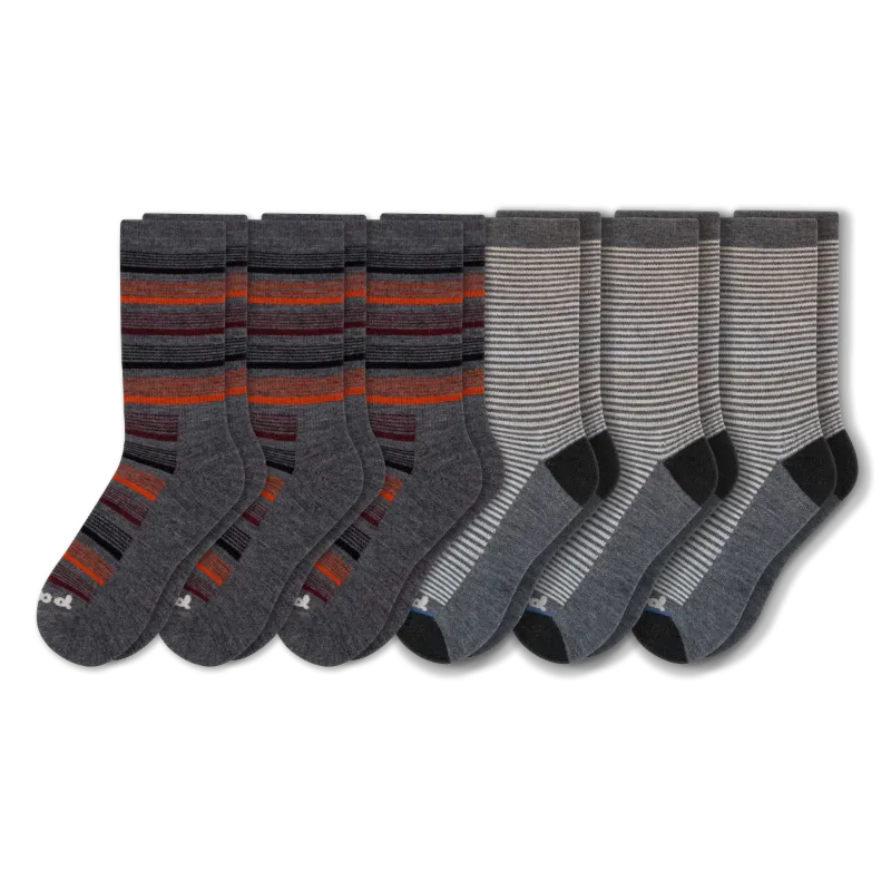 6 Pack - Men's Light-Weight Crew Pacas Socks