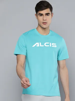 Alcis Men Blue White Brand Logo Printed Dry Tech T-shirt