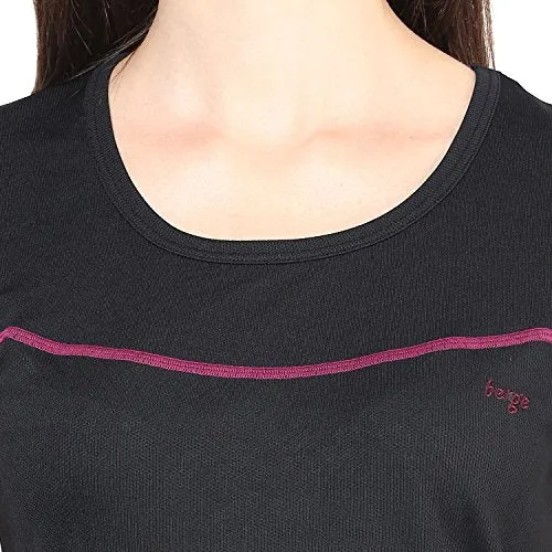 berge' Ladies Polyester Dry Fit Western Shirts & Tshirts for Women, Quick Drying & Breathable Fabric, Gym Wear Tees & Workout Tops (Black Colour) XXL