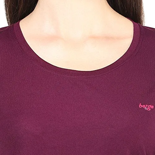 berge' Ladies Polyester Dry Fit Western Shirts & Tshirts for Women, Quick Drying & Breathable Fabric, Gym Wear Tees & Workout Tops (Wine Colour) L