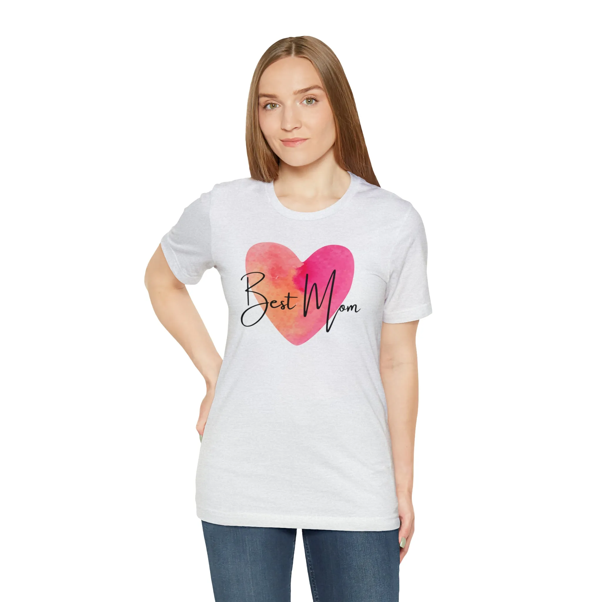 Best Mom Watercolor Heart T-Shirt | Mother Bestie Tee |  Bella Canvas 3001 Unisex | Mama Short Sleeve Tshirt
