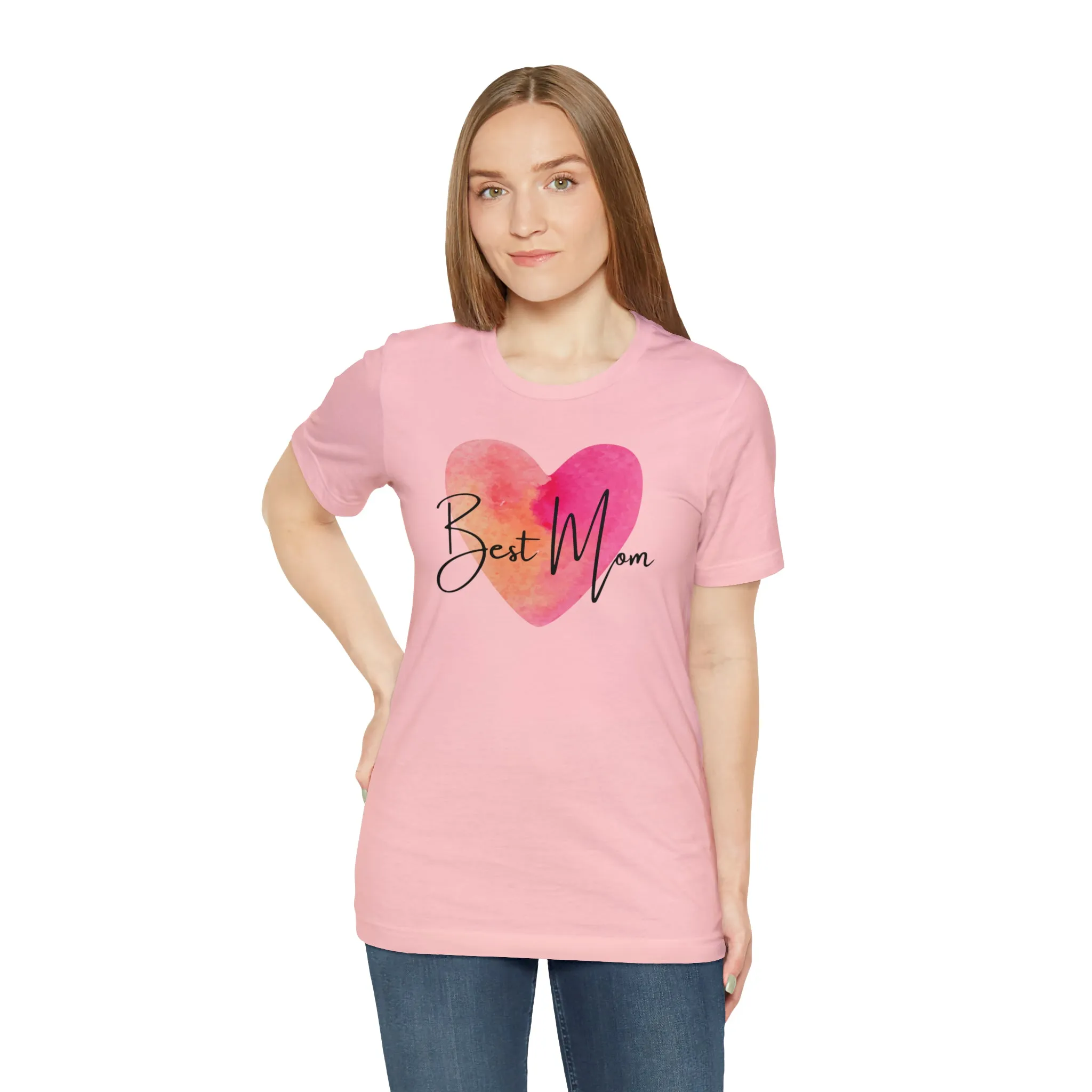 Best Mom Watercolor Heart T-Shirt | Mother Bestie Tee |  Bella Canvas 3001 Unisex | Mama Short Sleeve Tshirt