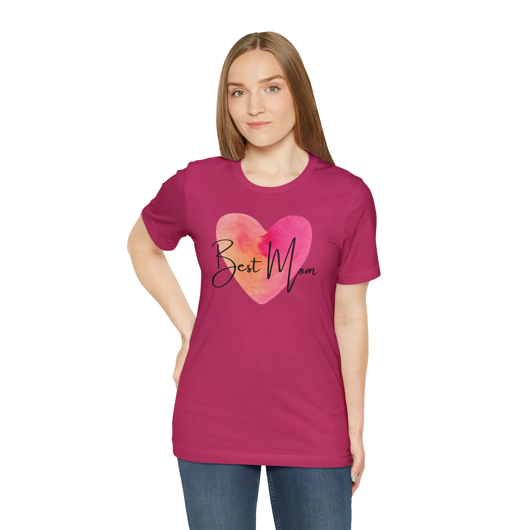 Best Mom Watercolor Heart T-Shirt | Mother Bestie Tee |  Bella Canvas 3001 Unisex | Mama Short Sleeve Tshirt