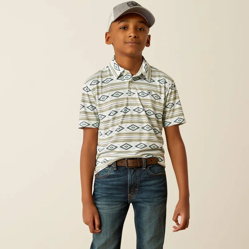 Boy's Ariat All Over Print Polo - White Serape