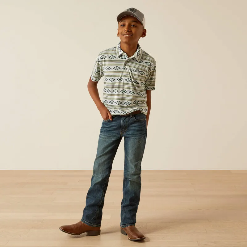 Boy's Ariat All Over Print Polo - White Serape