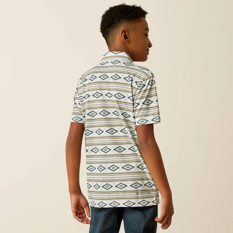 Boy's Ariat All Over Print Polo - White Serape