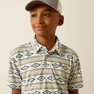 Boy's Ariat All Over Print Polo - White Serape