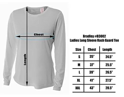 Bradley Ladies Rash Guard Women's Long Sleeve Swim Shirt Surf Swimwear SPF Sun