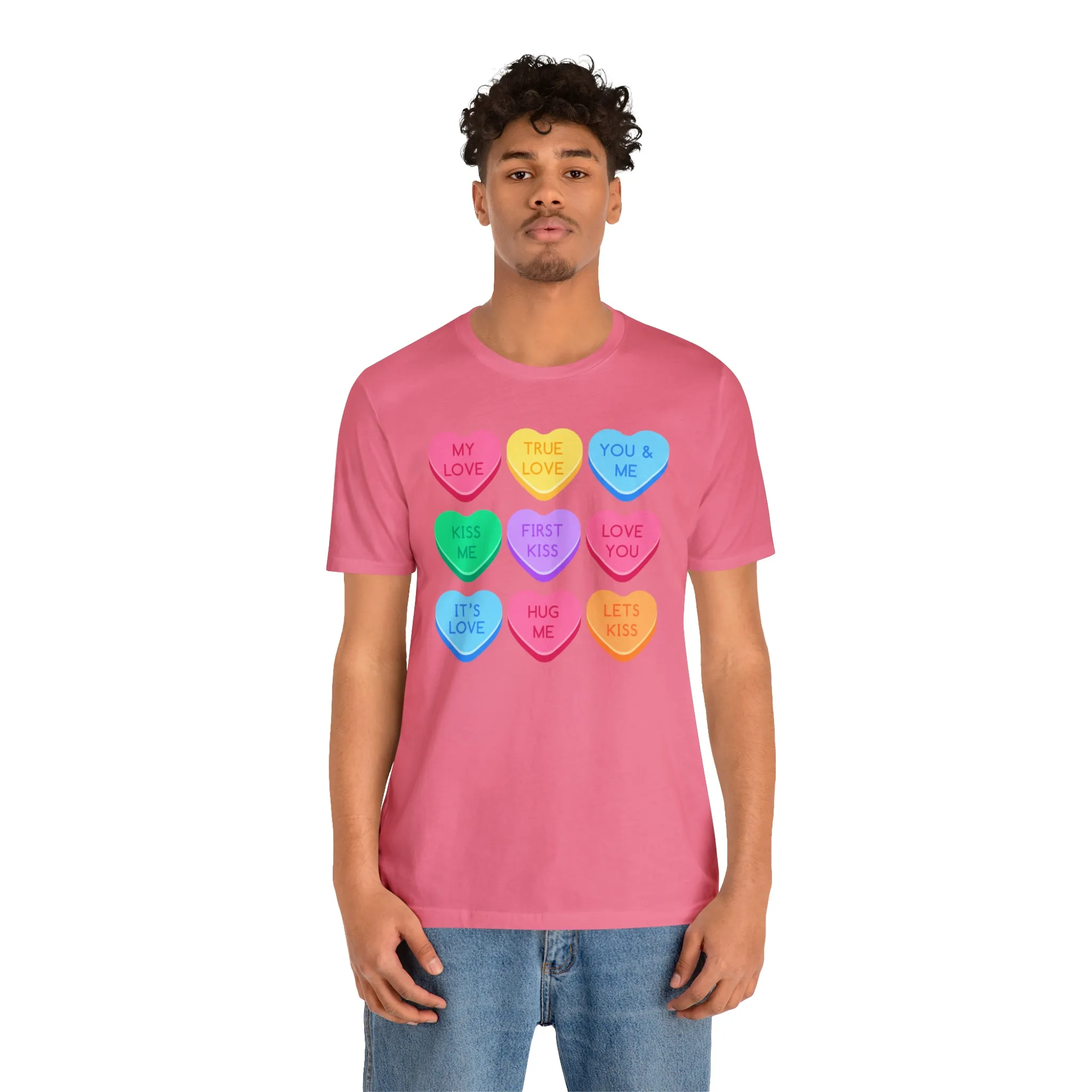 Candy Hearts Colorful T-Shirt | Sweetheart Love Tee |  Bella Canvas 3001 Unisex | Happy Valentine's Day Short Sleeve Tshirt