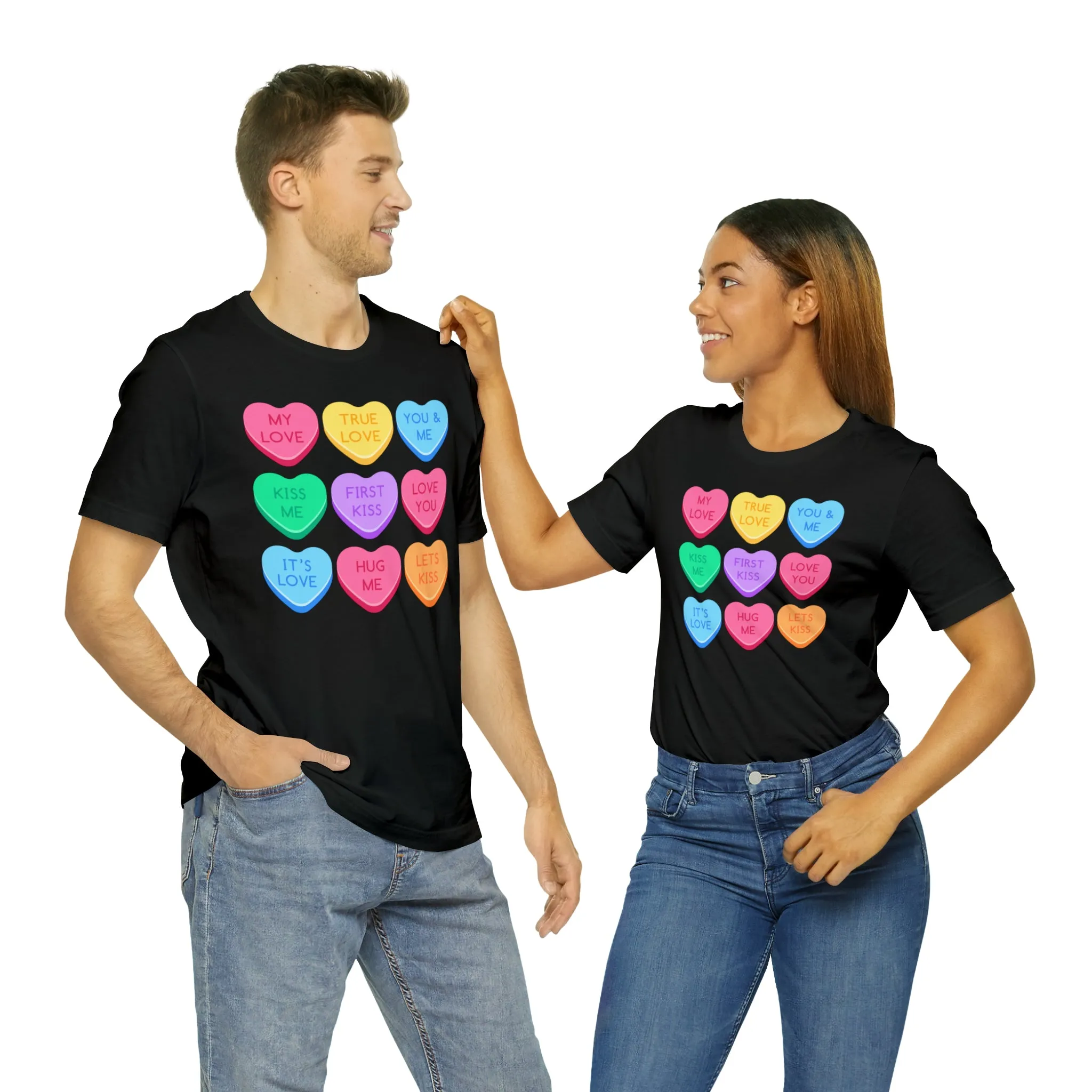 Candy Hearts Colorful T-Shirt | Sweetheart Love Tee |  Bella Canvas 3001 Unisex | Happy Valentine's Day Short Sleeve Tshirt
