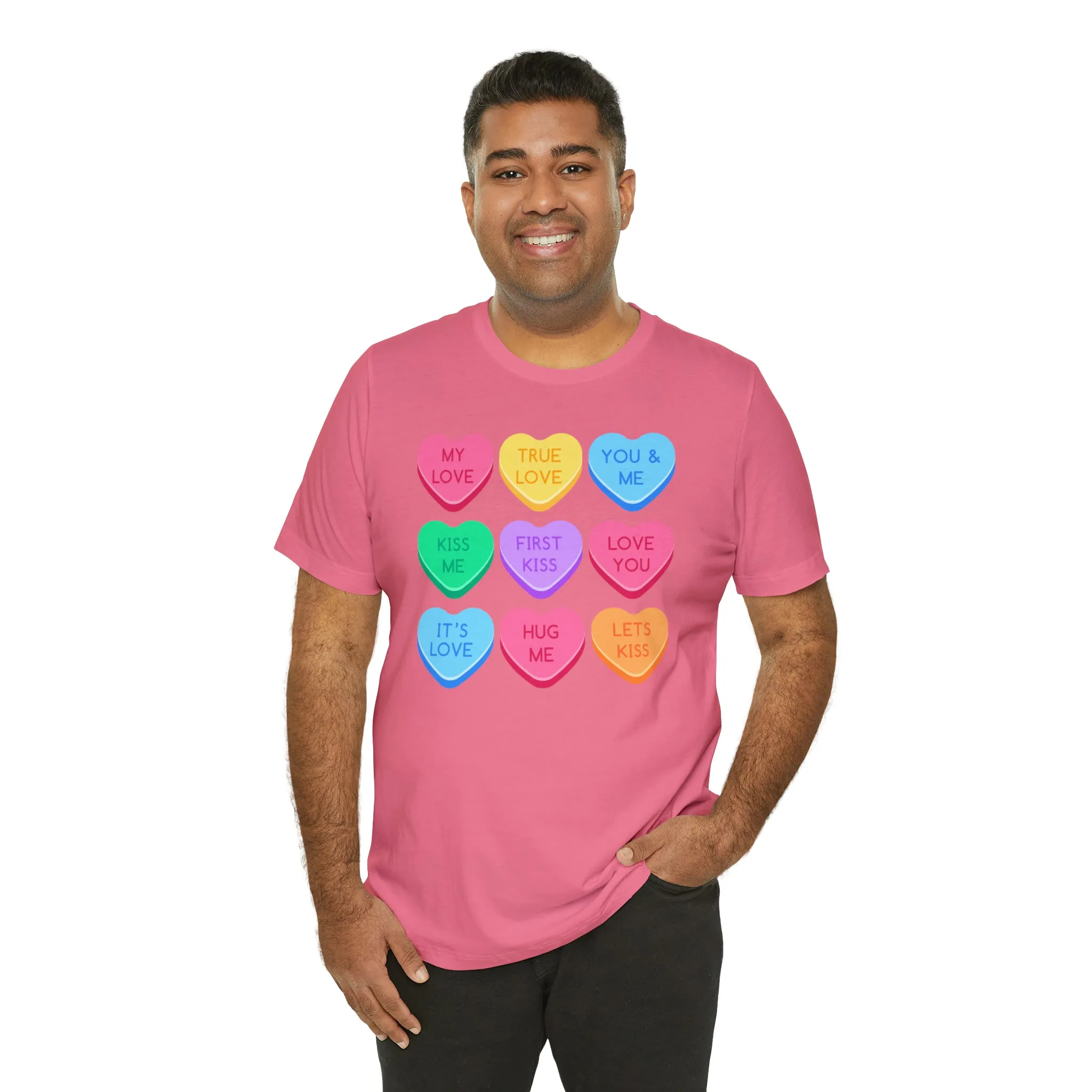 Candy Hearts Colorful T-Shirt | Sweetheart Love Tee |  Bella Canvas 3001 Unisex | Happy Valentine's Day Short Sleeve Tshirt