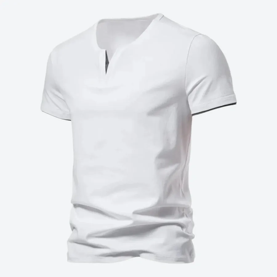 Casual Split-Neck Cotton T-Shirts