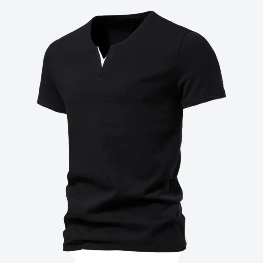 Casual Split-Neck Cotton T-Shirts