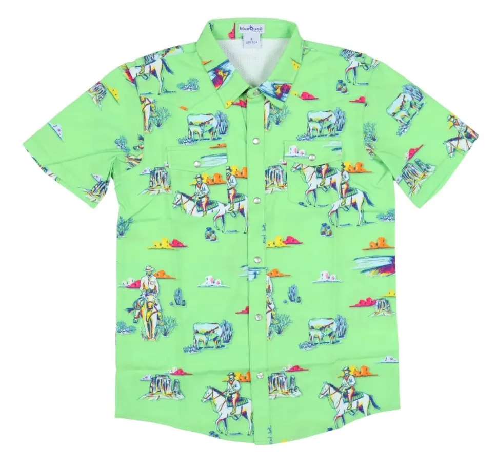 Cattle Drive Pearl Snap Short Sleeve Shirt || Blue Quail