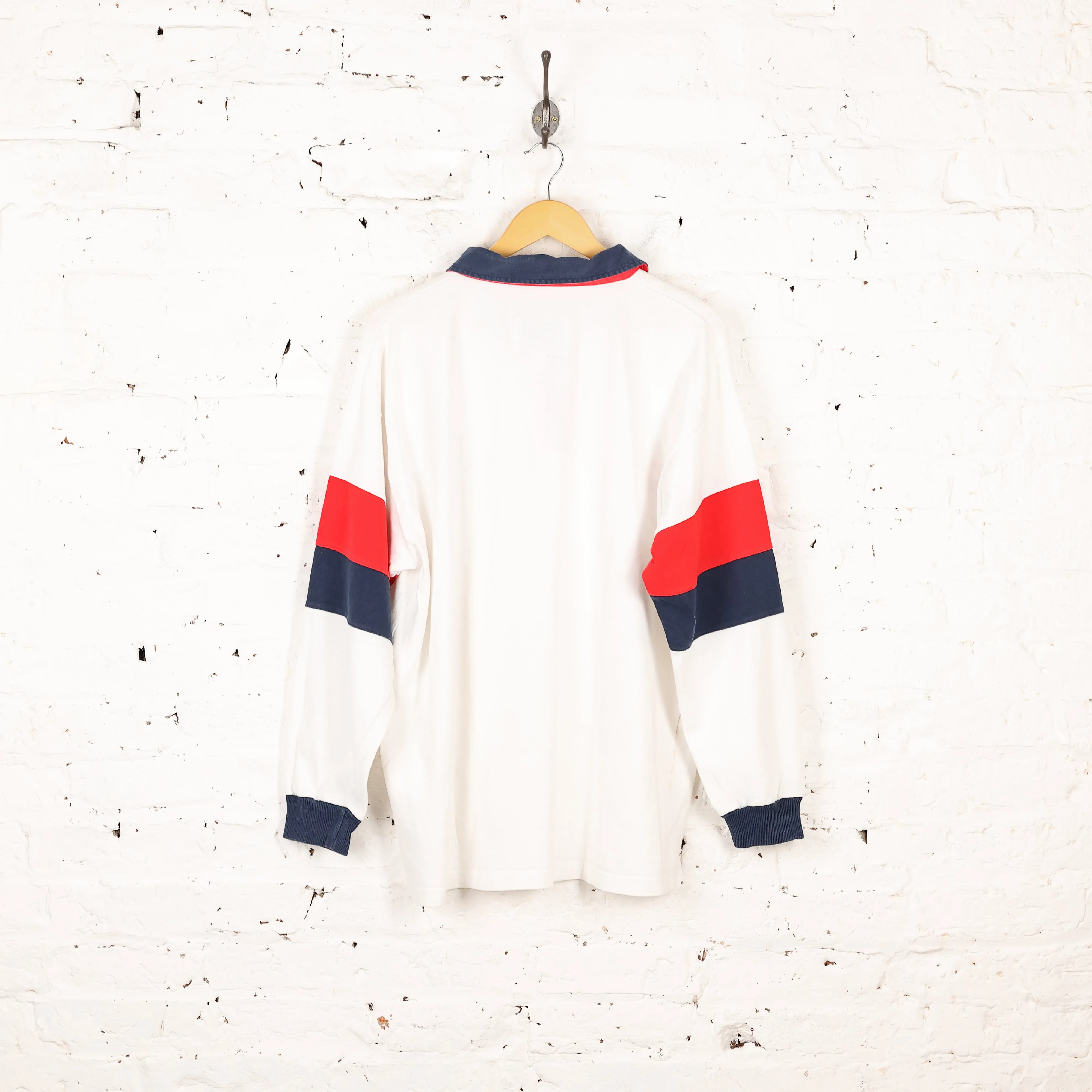 Cotton Traders England Long Sleeve Rugby Polo Shirt - White - XL
