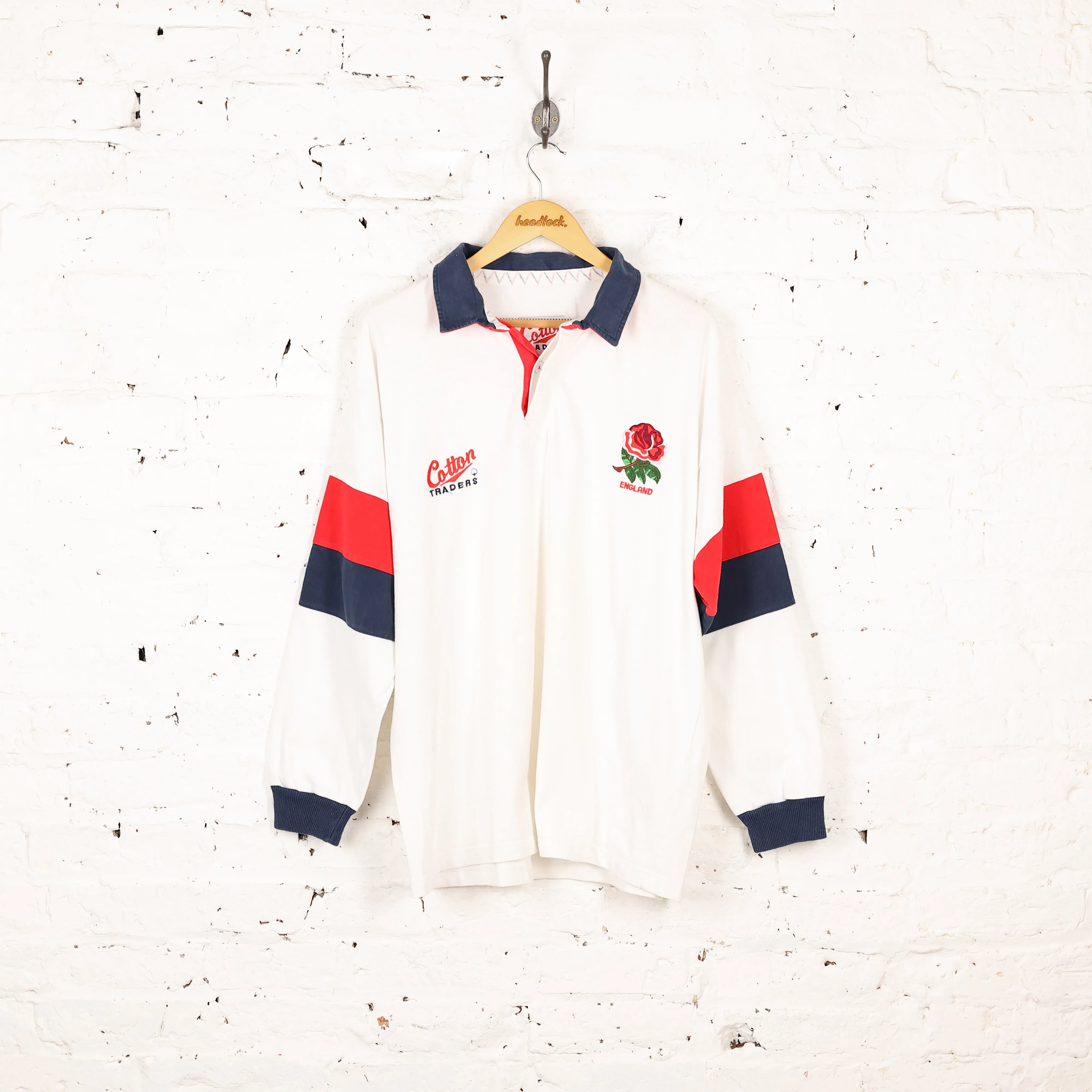 Cotton Traders England Long Sleeve Rugby Polo Shirt - White - XL
