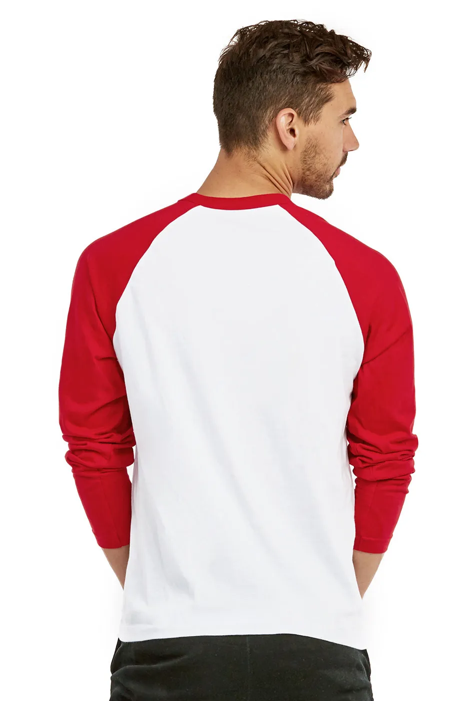 COTTONBELL MEN'S LONG SLEEVE BASEBALL TEE (MBT002C_RED-WHT)