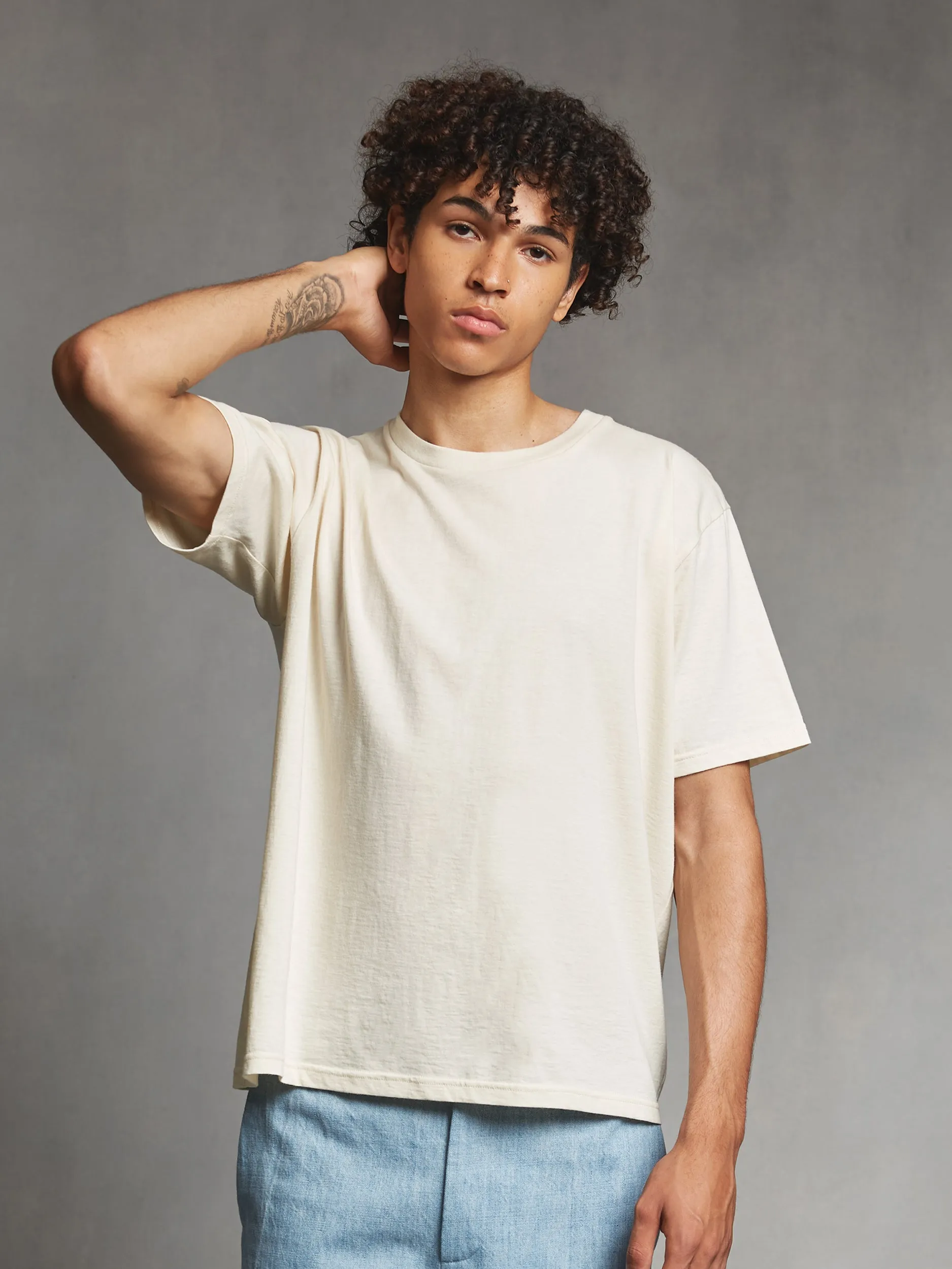 Cream Merino-Blend Boxy T-Shirt