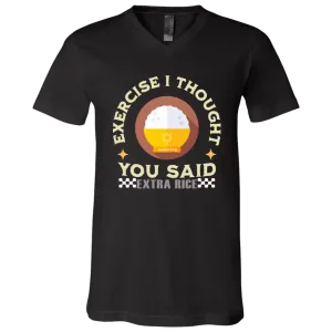 Exercise I Thought You Said Extra Rice Yellow Unisex Jersey V-Neck T-Shirt