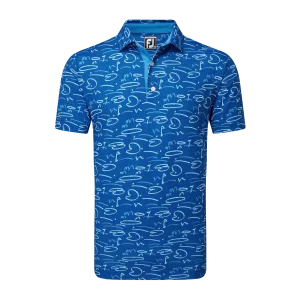 FootJoy Golf Course Doodle Pique Polo - Deep Blue