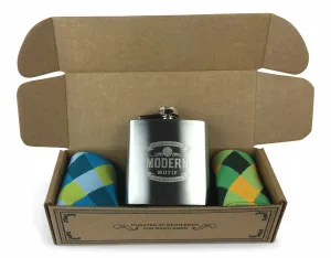Geometric Set colorful Fun Power Socks 2 with 6oz Flask - Gift Box