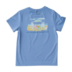 Girls Pro Performance Short Sleeve Fishing T-shirt in Coastline Blue Life's a Beach