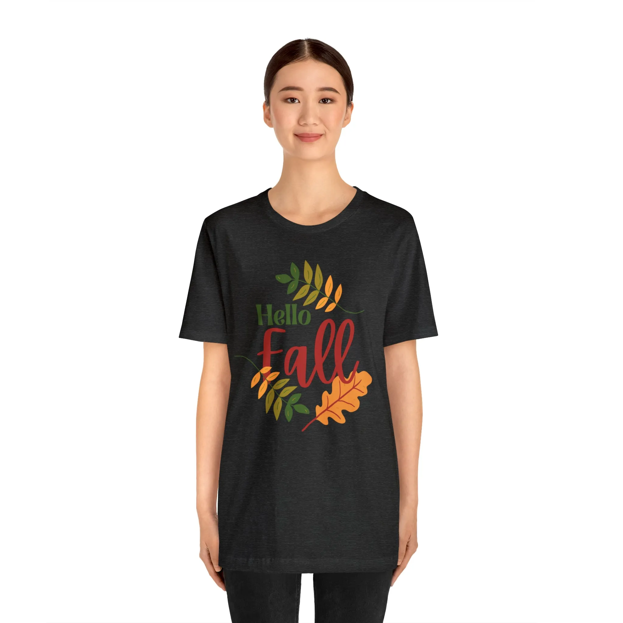 Hello Fall T-Shirt | Fall Leaves Tee |  Bella Canvas 3001 Unisex |  Thanksgiving Season Short Sleeve Tshirt