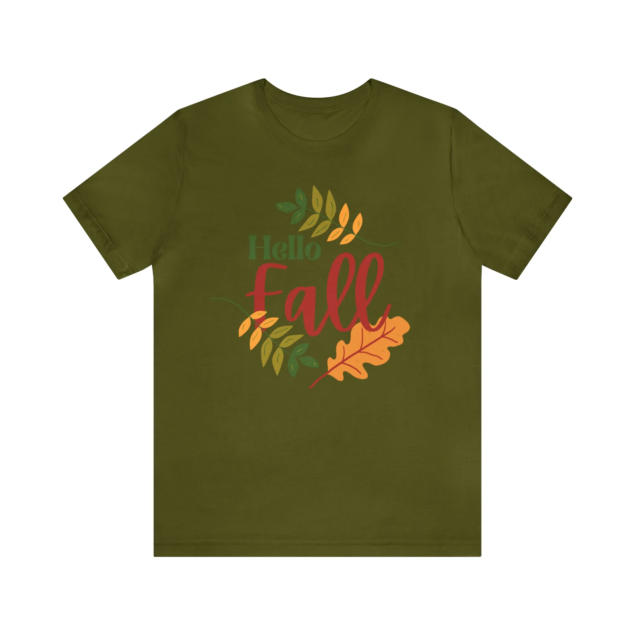 Hello Fall T-Shirt | Fall Leaves Tee |  Bella Canvas 3001 Unisex |  Thanksgiving Season Short Sleeve Tshirt