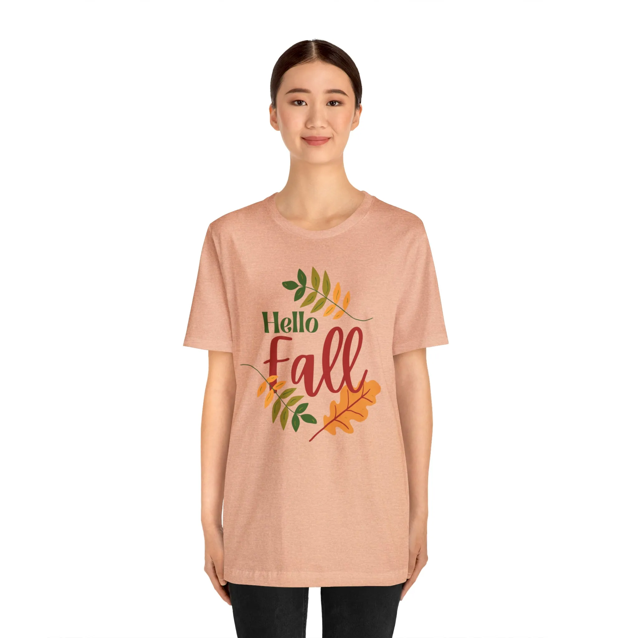 Hello Fall T-Shirt | Fall Leaves Tee |  Bella Canvas 3001 Unisex |  Thanksgiving Season Short Sleeve Tshirt