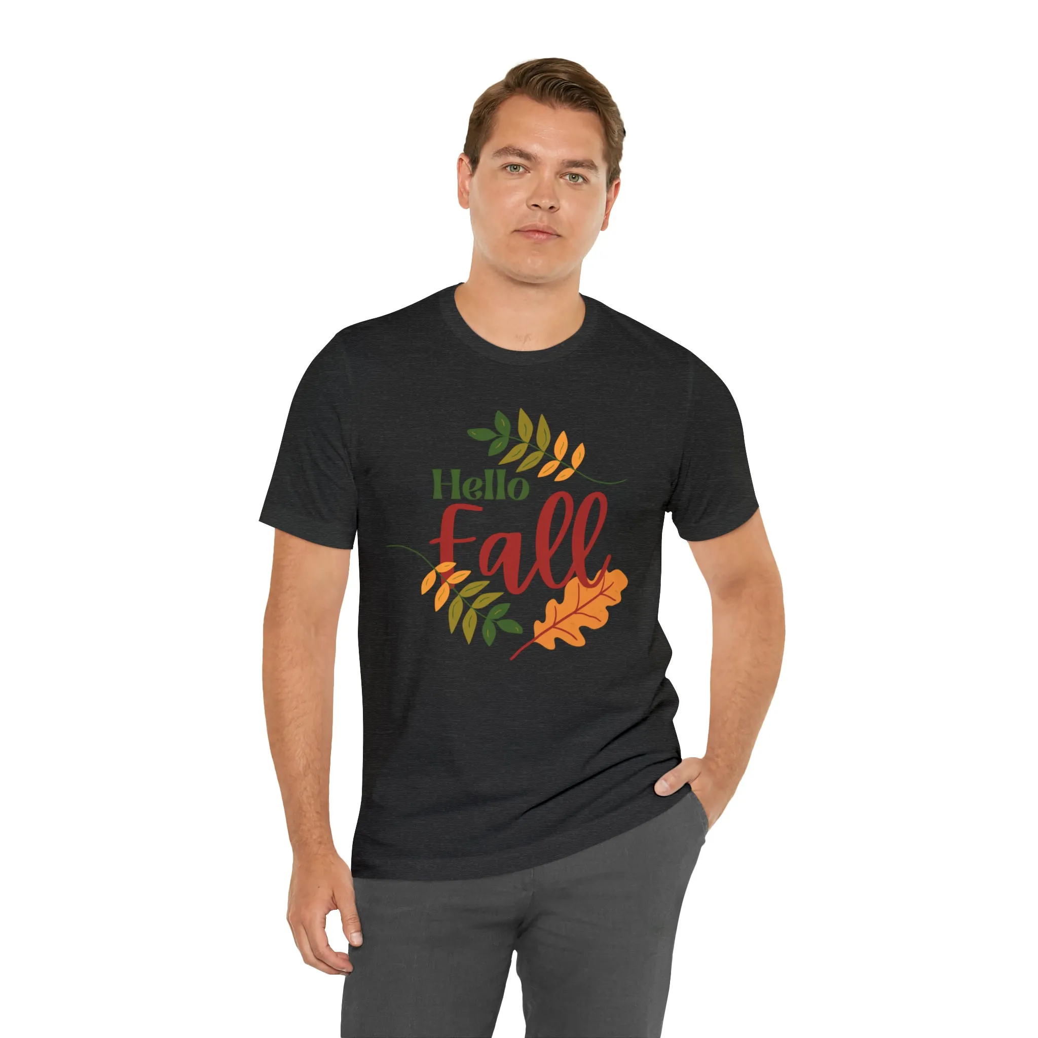 Hello Fall T-Shirt | Fall Leaves Tee |  Bella Canvas 3001 Unisex |  Thanksgiving Season Short Sleeve Tshirt