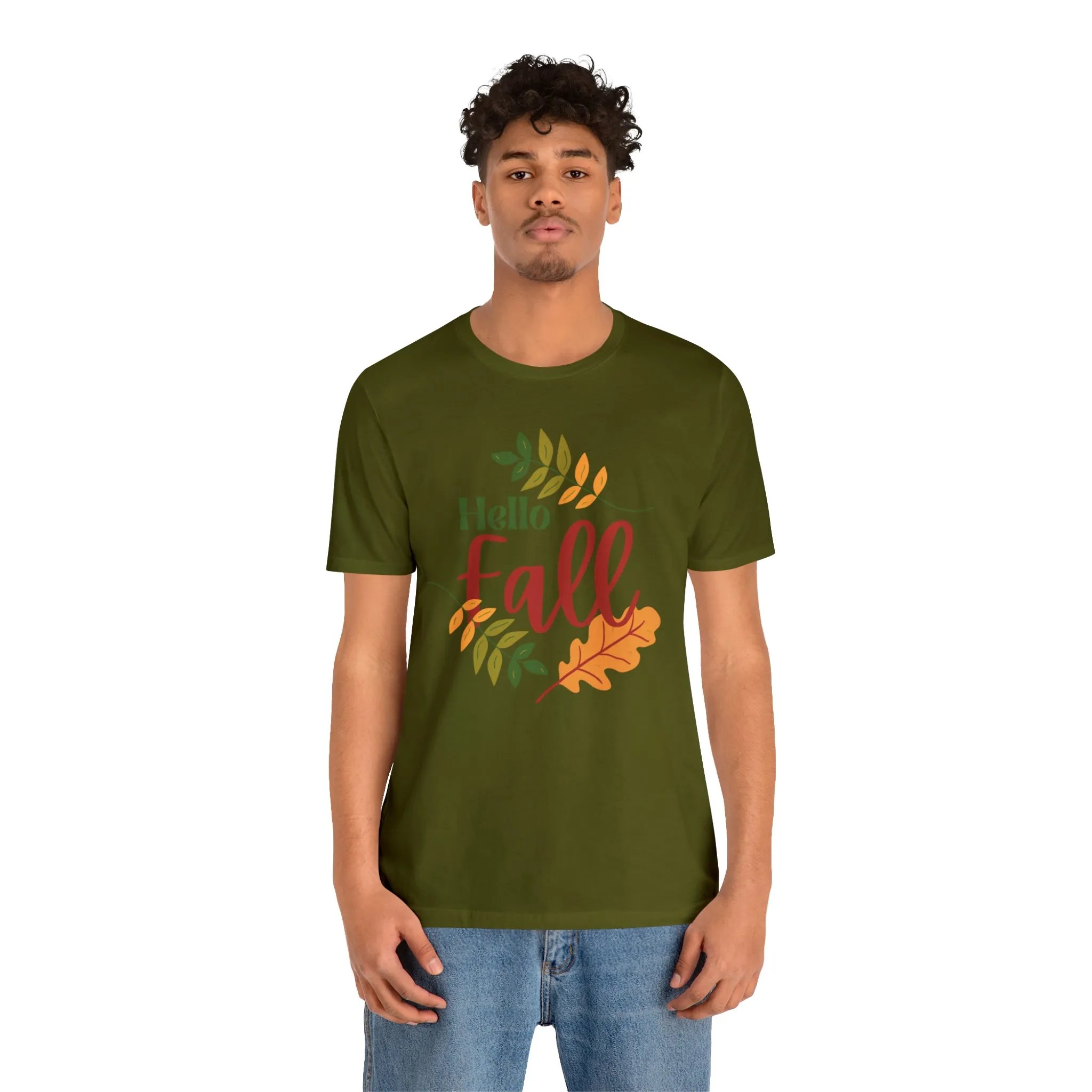 Hello Fall T-Shirt | Fall Leaves Tee |  Bella Canvas 3001 Unisex |  Thanksgiving Season Short Sleeve Tshirt