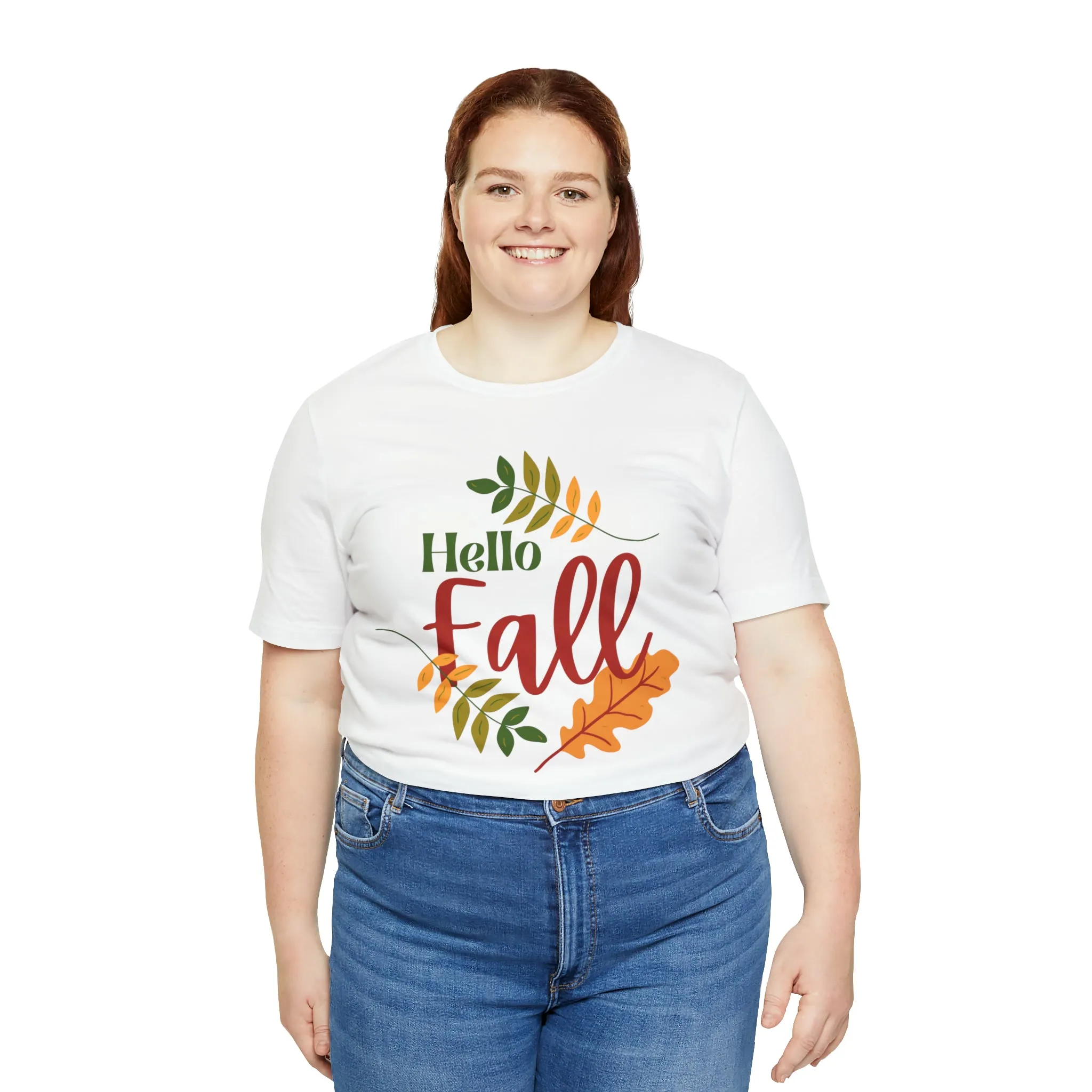 Hello Fall T-Shirt | Fall Leaves Tee |  Bella Canvas 3001 Unisex |  Thanksgiving Season Short Sleeve Tshirt
