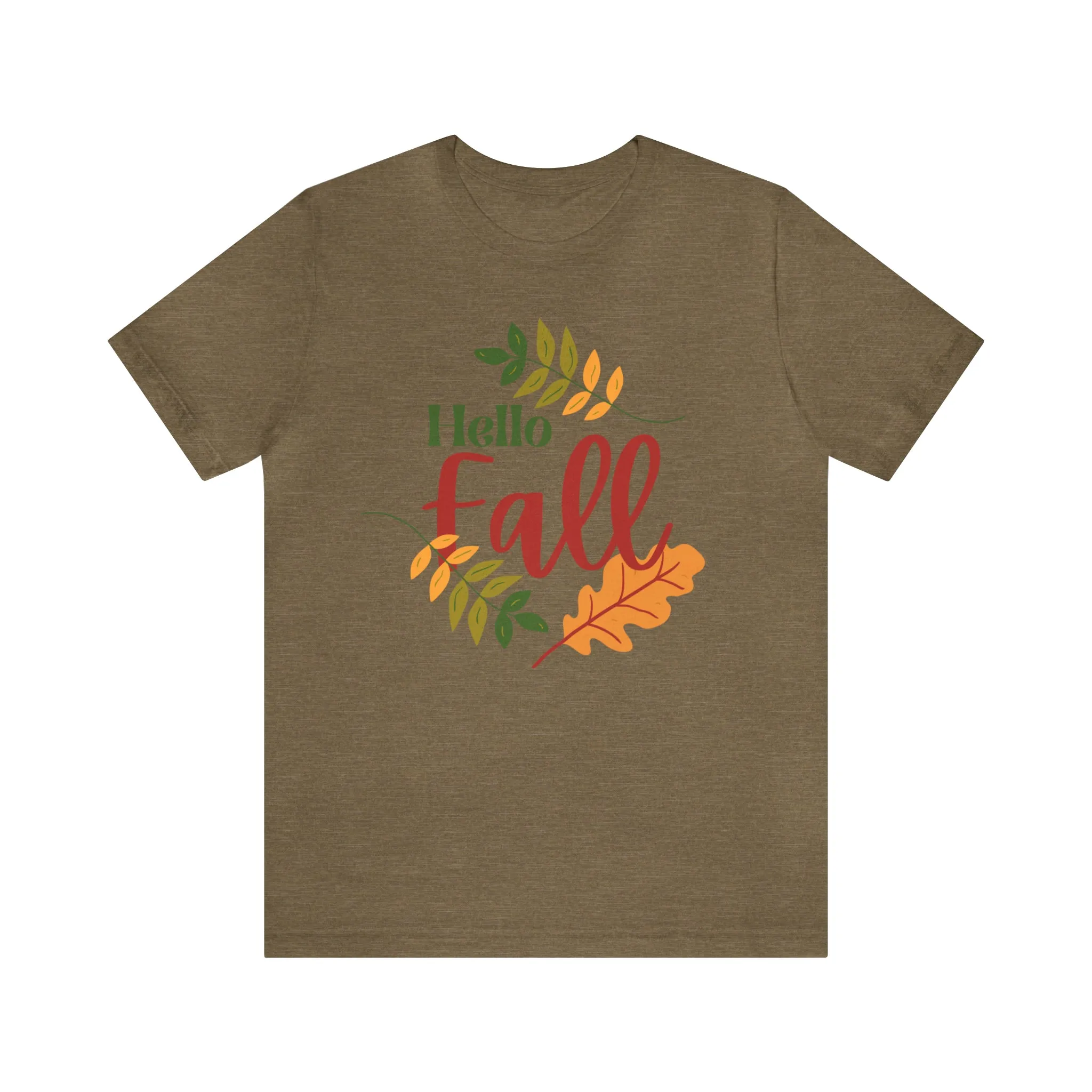 Hello Fall T-Shirt | Fall Leaves Tee |  Bella Canvas 3001 Unisex |  Thanksgiving Season Short Sleeve Tshirt