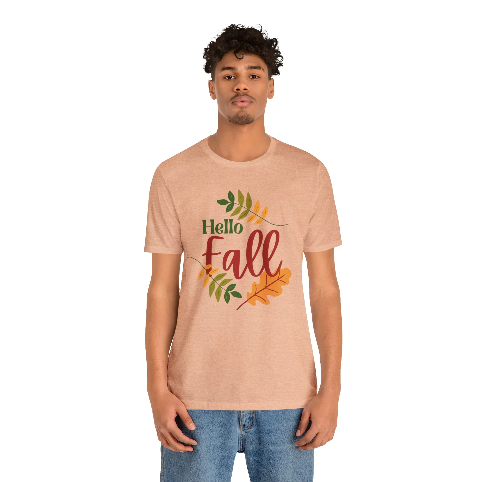 Hello Fall T-Shirt | Fall Leaves Tee |  Bella Canvas 3001 Unisex |  Thanksgiving Season Short Sleeve Tshirt