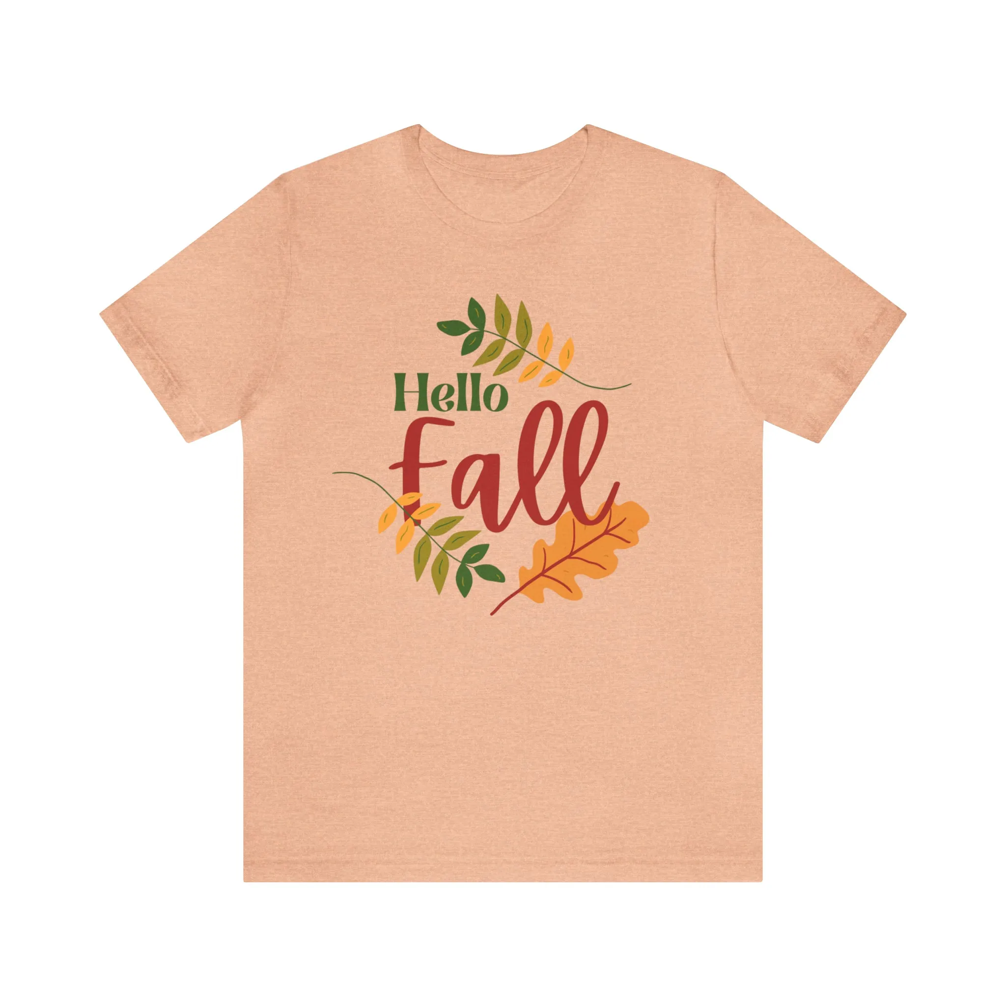 Hello Fall T-Shirt | Fall Leaves Tee |  Bella Canvas 3001 Unisex |  Thanksgiving Season Short Sleeve Tshirt