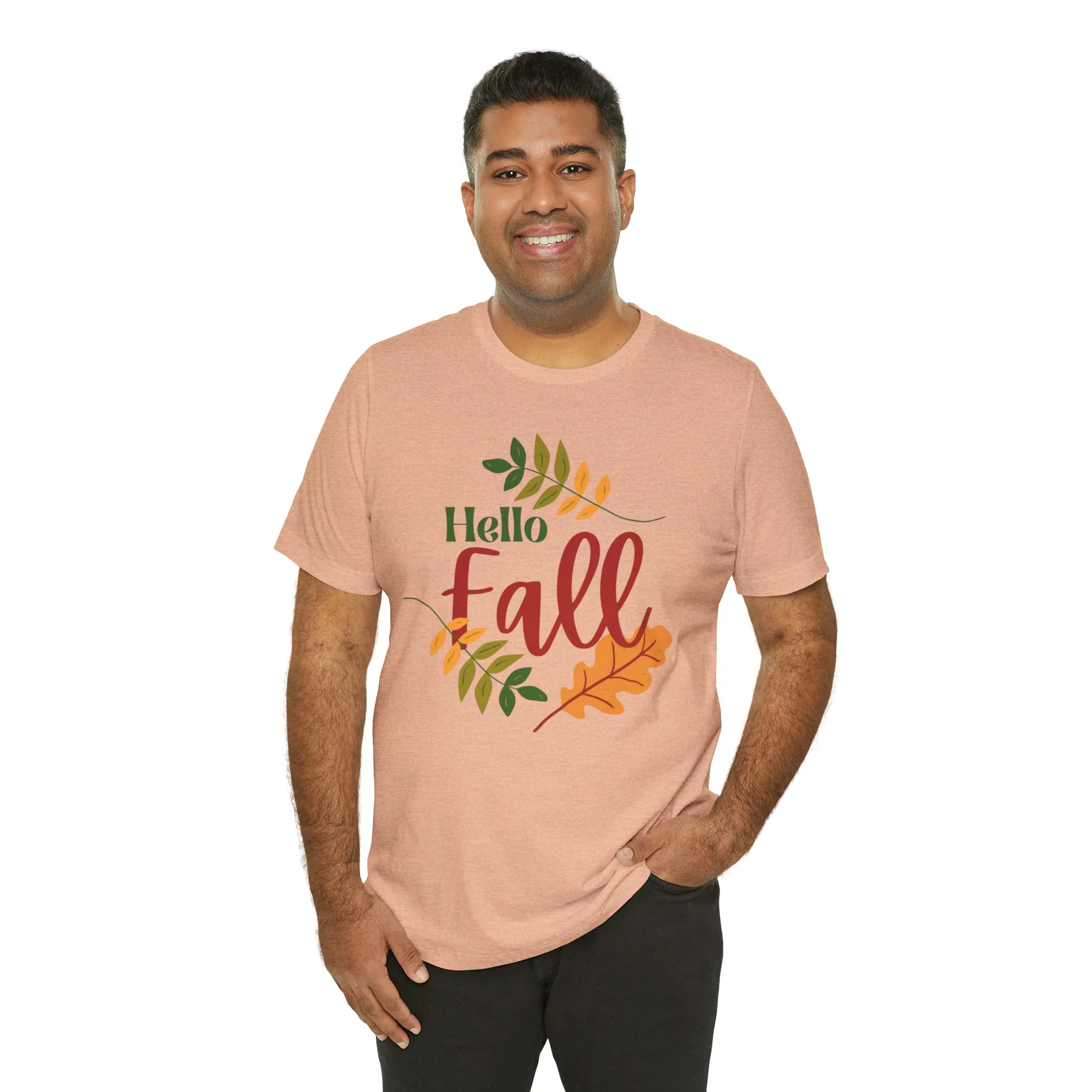 Hello Fall T-Shirt | Fall Leaves Tee |  Bella Canvas 3001 Unisex |  Thanksgiving Season Short Sleeve Tshirt