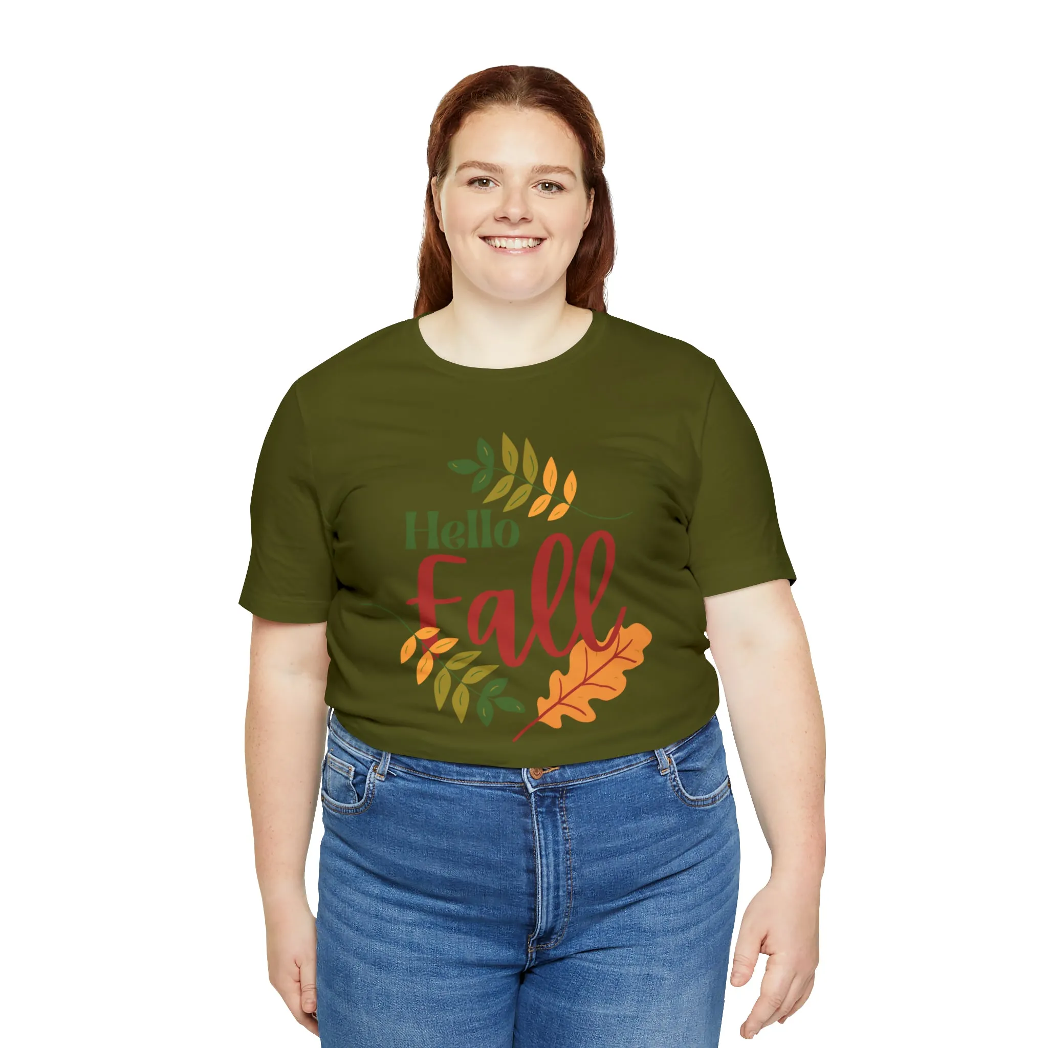 Hello Fall T-Shirt | Fall Leaves Tee |  Bella Canvas 3001 Unisex |  Thanksgiving Season Short Sleeve Tshirt
