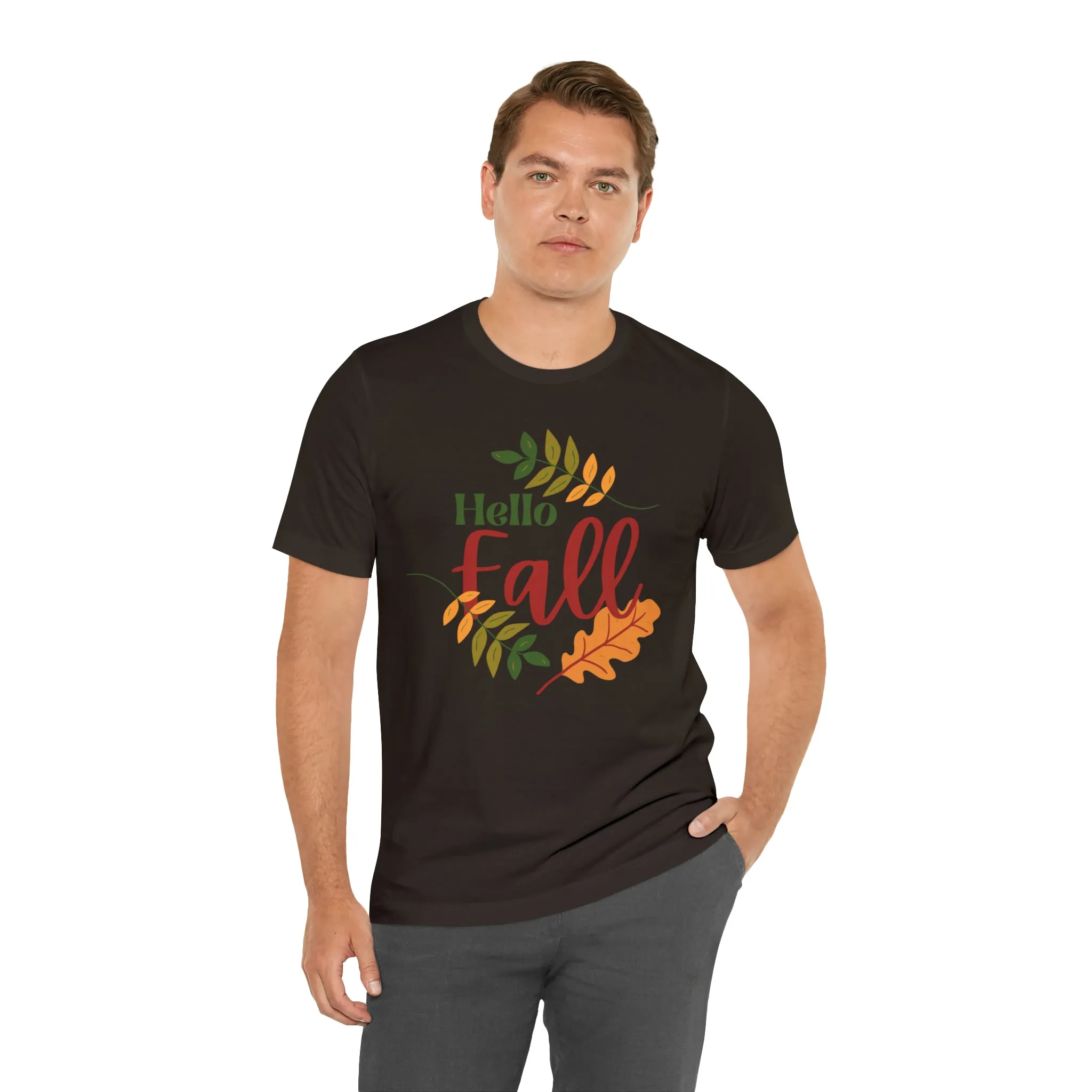 Hello Fall T-Shirt | Fall Leaves Tee |  Bella Canvas 3001 Unisex |  Thanksgiving Season Short Sleeve Tshirt