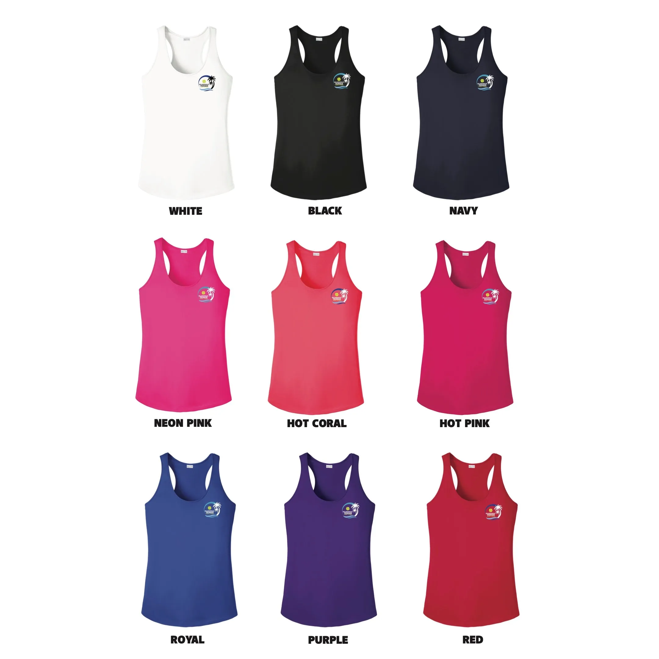 Islandwalk Tennis Ladies Performance Racerback - Small Front Chest Logo