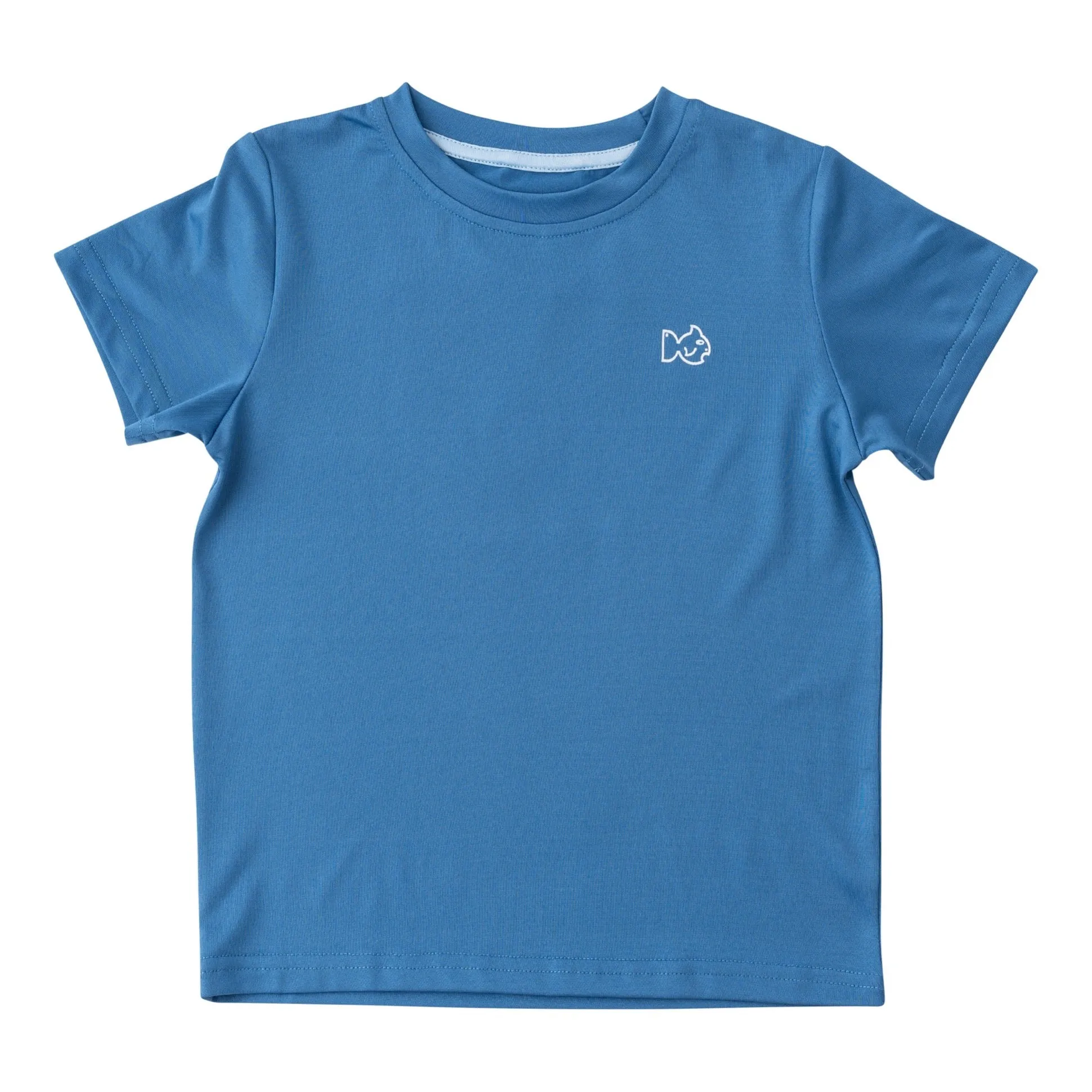 Kids' Pro Performance Short Sleeve Fishing T-Shirts in High Tide Blue with Rod and Reel