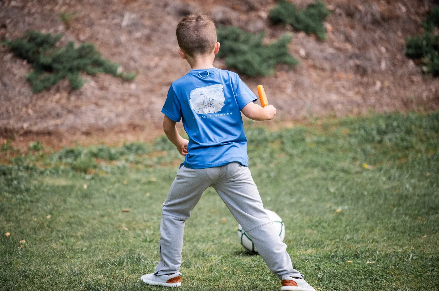 Kids' Pro Performance Short Sleeve Fishing T-Shirts in High Tide Blue with Rod and Reel